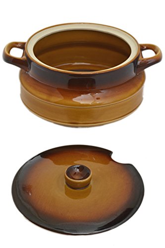 70's Brown Polish-Ceramic Gradient Kitchen Soup Dish Tureen with Serving Tray - Thumbnail 2