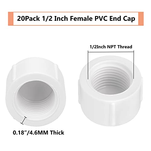 20Pack 1/2 Inch Female PVC Pipe End Cap 1/2 Inch Female Threaded Plug