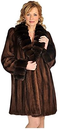 Real Natural Mink Fur Jacket for Women Chinchilla Collar &amp; Cuff Size 14