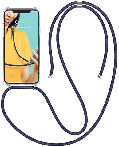 Winhoo Case for iPhone XS Max with Band Silicone and Hard Case Clear Transparent Scratch-Proof Cover Holder with Smartphone Necklace Neck Strap Chain Neck Cord - Blue