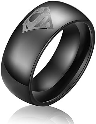 8mm Tungsten Carbide Rings for Men Black Beveled with 'Superman' Wedding Bands Rings Comfort Fit (9)