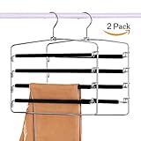 Space Saving Clothes Pants Hangers 2-Pack, Multi Layers Swing Arm Metal Slack Hangers Organizer with Foam Padded for Closet Jeans Trousers Scarves
