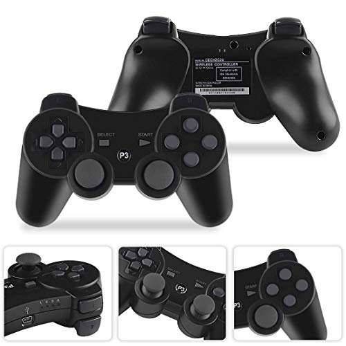 Molgegk Wireless Controllers Replacement For PS3 Controller, Compatible with Play-Station 3 Console, Upgraded Joystick Double Vibration Motion Gamepad With Charging Cable(Black and Black)