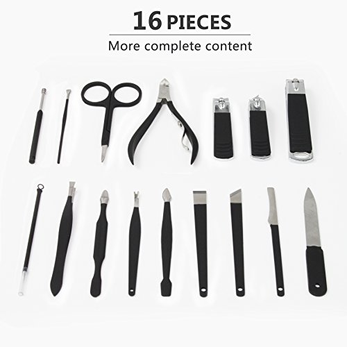 Mens Manicure Set - Mifine 16 In 1 Rubber Plastic Stainless Steel Professional Pedicure Kit Nail Clippers Upgrade Grooming Kit with Black Leather Travel Case Third Generation(Red)