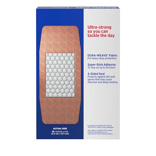 Band-Aid Brand Tough Strips Adhesive Bandages for Wound Care, Durable Protection for Minor Cuts and Scrapes, Extra Large Size, 10 ct