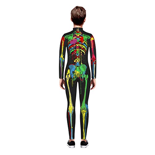 charmsamx Kids Halloween Jumpsuit Cosplay Costume Skeleton Printed Bodysuit Lifelike Novelty Skull Tights Halloween Costumes for Boys Girls - Thumbnail 6