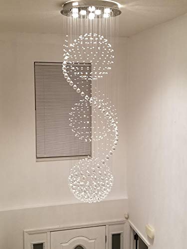 SEFINN FOUR Flush Mount Light LED Spiral Sphere Rain Drop Crystal ...