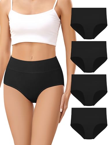 VOENXE Calzones de Mujer Algodon,Cintura Alta Ropa Interior Postparto,Bragas Pantaletas Control Abdomen,Tiro Alto Panties Elástico,Cotton Underwear Women Compresion,Braguitas Suave Y CóModo,4 Piezas