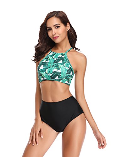 Womens High Waisted Bikini Set Halter Floral Print Two Piece