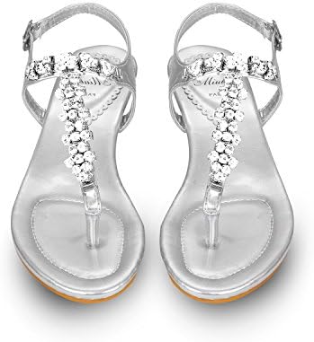 Tengyu Women’s Diamond Wedding Sandals Summer Party Bridal Flats Sexy T-Strap Thong Buckle Shoes (8.5 B(M) US/40 EU/25cm)
