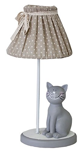 Keyhome Lampada Da Tavolo In Legno Stile Rustico Shabby Design Provenzale Lampada Da Comodino Gatto Con Paralume Tessuto Beige