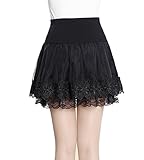 Mullsan Women Black Spinning Cover Stretch Waist Flared Lace Casual Mini Skirt