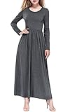 DKBAYA Women Casual Long Sleeves Soft Jersey Maxi Long Dress with Pocket Gray XL