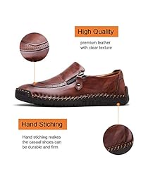 Qiucdzi - Zapatillas de piel para hombre, cómodas, con cremallera, con costuras a mano, antideslizantes, estilo casual