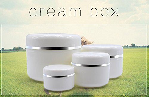 20ml/50ml/100ml/250ml Empty White Silver Edge Portable Refillable Plastic Cosmetic Makeup Face Cream Jar Sample Container Bottle Pot (100ml(3.4oz)-6PCS)