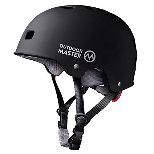 OutdoorMaster Skateboard Helmet - CPSC Certified Lightweight, Low-Profile Skate & BMX Helmet with Removable Lining - 12 Vents Ventilation System - for Kids, Youth & Adults - L - Black