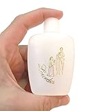 Lourdes Holy Water Plastic Bottle Filled with Authentic Holy Water from the Grotto, White with Golden Writings and Drawings