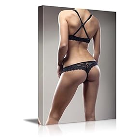 Canvas Prints Wall Art - Sensual Black Lace Lingerie Model Posing - 12" x 18"