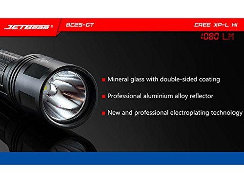 Jetbeam BC25GT Rechargeable CREE XP-L HI LED Flashlight -1080 Lumens w/ Exclusive Jetbeam Keychain Light