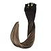 Full Shine Black Clip in Hair Extensions Real Human Hair, Higlighjt Black to Light Brown Mix Honey Blonde Hair Extensions Real Human Hair Clip ins for Women 14 inch 7pcs 120g