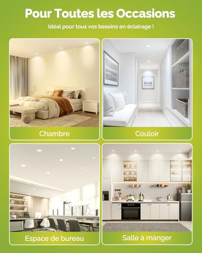 Fondiiz Pack of 20 68mm LED Recessed Spotlight 4W Warm White 3000K Neutral White 4500K Cool White 6000K Adjustable, IP44 Recessed Bathroom Lighting Energy Saving for Kitchen