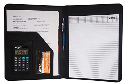 Victor-Deluxe-PadfolioResume-Portfolio-Folder-with-8-Digit-Calculator-Letter-Sized-Writing-Pad-Business-Card-Holder-Full-Width-Storage-Pocket