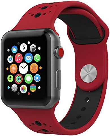 Smartwatch Bands Compatible for Apple Watch Bands 42mm 38mm Breathable Silicone Replacement Band Sport Bands Straps Wristbands Replacement for iWatch Apple Watch Series 1/2/3 Men&Women(Black Red)