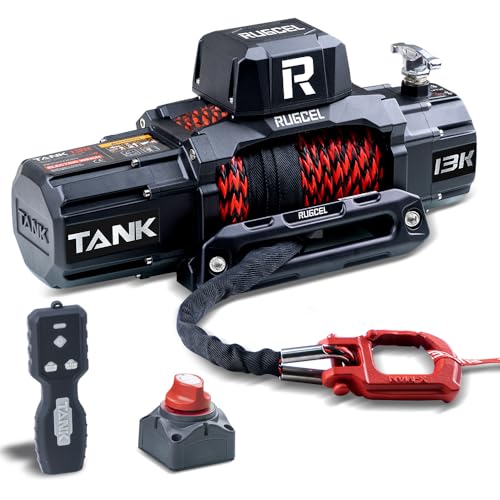 Photo 1 of GRIPWAY Winch 13500lb Waterproof Electric Synthetic Rope Winch 12V with Hawse Fairlead,Remote, Double Colored Rope,Snatch Block,2 in 1 Infrared Remote Control and Wired Control,for Truck SUV Jeep