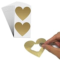 3" Heart Scratch Off Stickers - Gold, Pack of 50