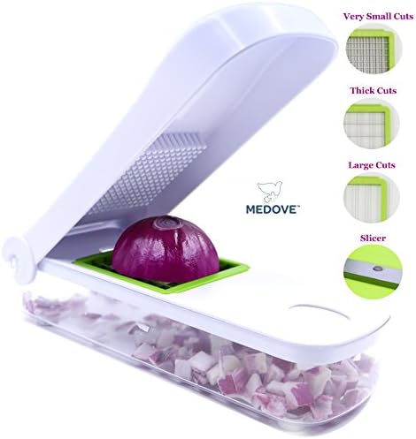 Onion Chopper, Vegetable Slicer, Dicer - Including 4 Interchangeable Stainless Steel Blades. By Medove