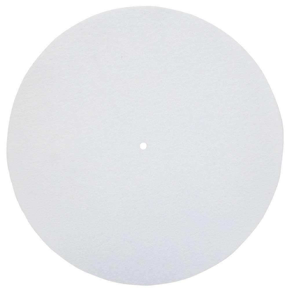 Turntable Platter Mat, 300mm / 11.6in Diameter 2mm / 0.08in Thickness 7mm Hole Diameter Wool Anti-vibration Audiophile Pad for Vinyl Record Players (White)