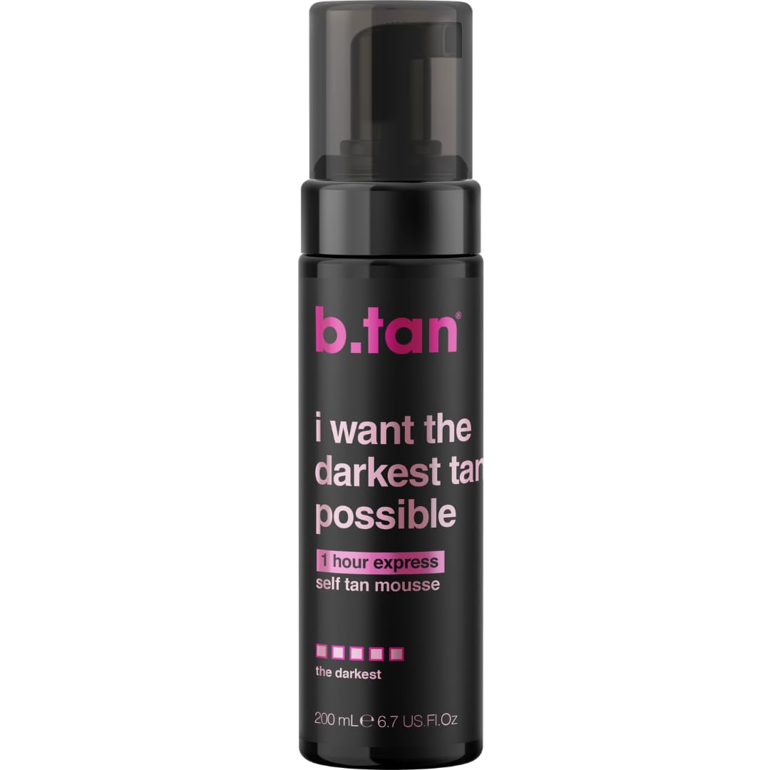 b.tan Darkest Possible Fake Tanner | I Want The Darkest Tan Possible - Fast, 1 Hr Instant Self Tanning Mousse, No Added Nasties, Vegan, Cruelty Free, 200ml