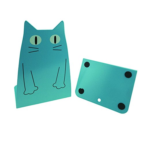 Lovely Cartoon Large Cat Nonskid Thickening Metal Bookends Book Ends For School Library Desk Study Office Home Decoration(Blue)