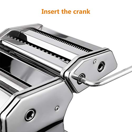 Stainless Steel Manual Pasta Maker | Pasta Machine With Adjustable Thickness Settings | Perfect for Professional Homemade Spaghetti and Fettuccini | Includes Removable Handle and Clamp