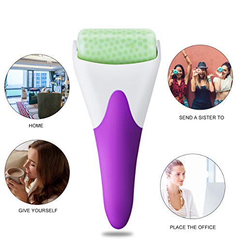 Eurobuy Ice Roller for Face & Eye Puffiness Migraine Pain Relief and Minor Injury,Set of 2 Roller Heads Ice Rolling Massager,Handhold Stainless Steel Roller,Skin Care Beauty Tool (Purple)
