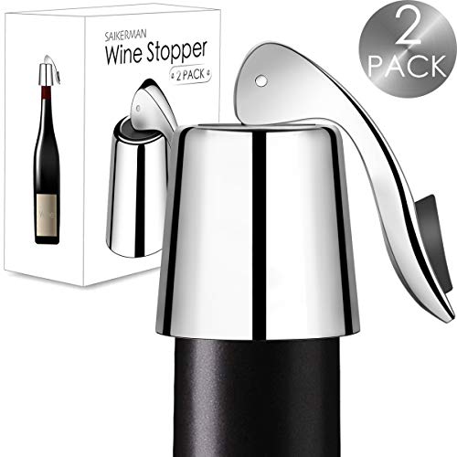 Wine Stoppers 2 PACK, SaikerMan Stainless Steel Wine Bottle Plug Saver