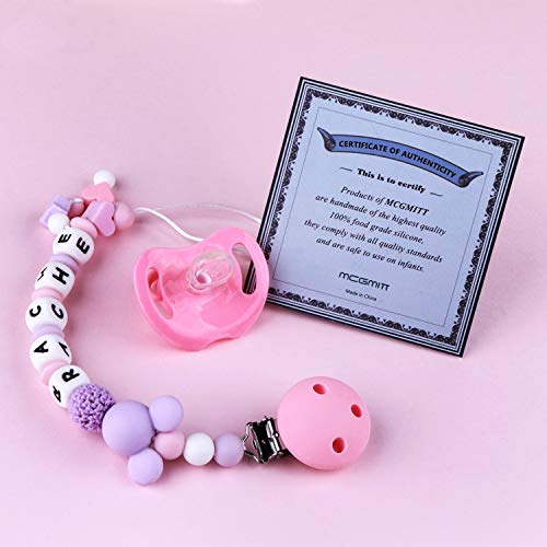 Pacifier Clip Personalized Name, MCGMITT Customized Binky Holder Teething Silicone Beads Toys for Baby Girls Boys Toddler (Purple)