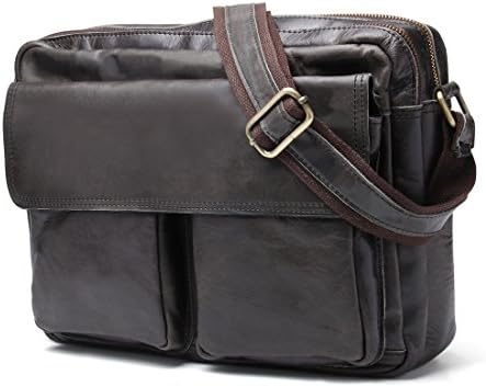 Men's Retro Genuine Leather Simple Style Messenger Bag Shoulder Bag (green oil dark coffee)