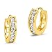 14k Gold Plated Brass Channel Cubic Zirconia Huggie Baby Girls Hoop Earrings