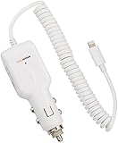 AmazonBasics Lightning Car Charger for iPhone, iPad and iPod - Coiled Cable - White