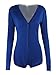 Moxeay Women V-Neck One Piece Bodysuit Long Sleeve Bodycon Rompers (Medium, Royal Blue)