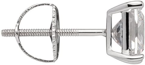 14K Solid White Gold SINGLE Stud Earring | Round or Princess Cut Cubic Zirconia | Screw Back Post | With Gift Box
