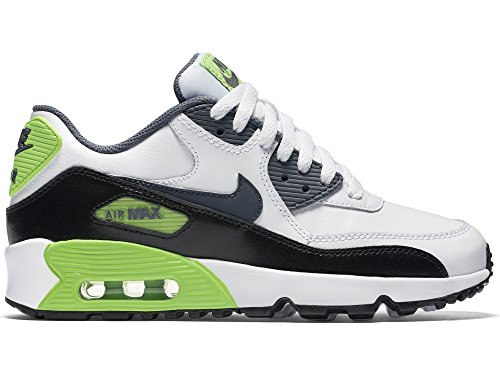 Nike Air Max 90 Letter Big Kids Style Shoes : 833412, White/Cool Grey-Electric Green, 7