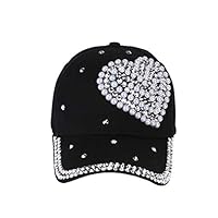 Jinxuny Women Hats, Women Baseball Cap Breathable Cotton Snapback Sports Sun Cap Rhinestone Heart Fashion Hat (Color : Black)