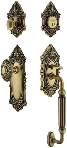 Nostalgic Warehouse719444 Victorian F Grip Entry Set, Backset - 2.375", Antique Brass