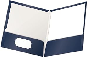 Oxford Pocket Folders Laminated Twin, High-Gloss Navy, Letter Size, 100-Sheet Capacity Per Folder, Die-Cut Business Card Hold