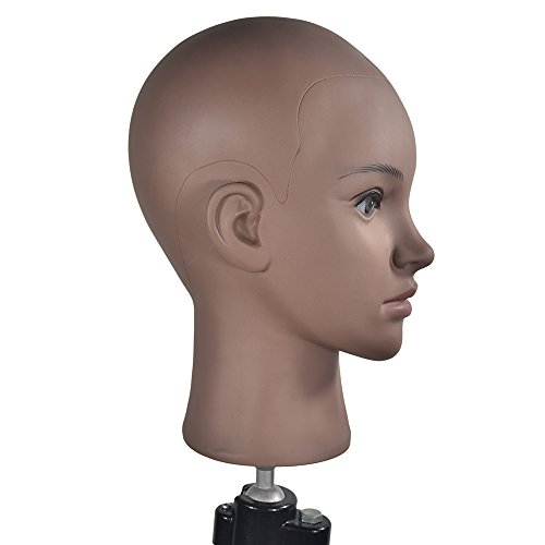 Bald Female Mannequin Head Scarf Hat Cap Wigs Glasses Display Model,Black skin