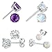Sterling Silver Stud Earrings Hypoallergenic Earring Jewelry Gifts for Women Teen Girls Pack of 4 (Amethyst Opal CZ Earrings)