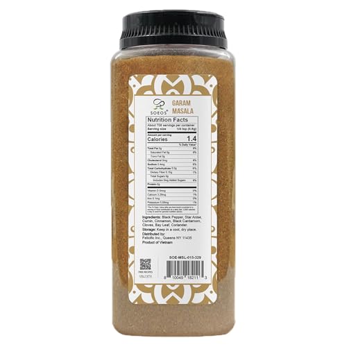SOEOS GARAM MASALA, 15 OZ (425G), GARAM MASALA POWDER, INDIAN 8-SPICE BLEND, SALT-NO, VEGAN, NO COLORS, GLUTEN FRIENDLY, NON-GMO, MASALA SEASONING, GARAM MASALA BULK