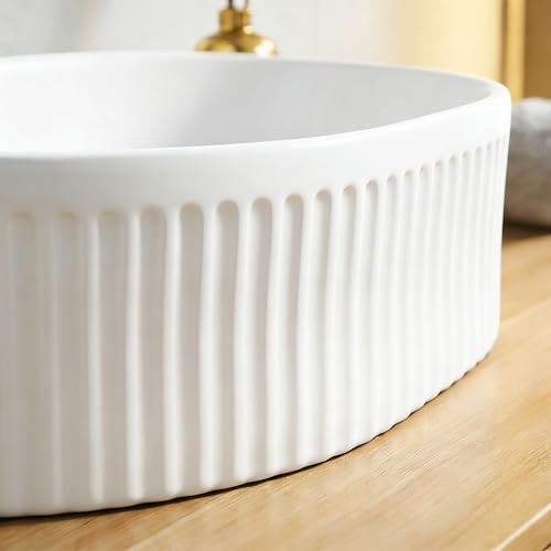 Lavabo Ovalado de Cerámica para Baño, 50 x 32 cm, Blanco, con Desagüe | Cerámica Blanca, Montaje Sobre Encimera, Desagüe Automático, Manguera de Desagüe Incluida para Baño para Baños Hoteles